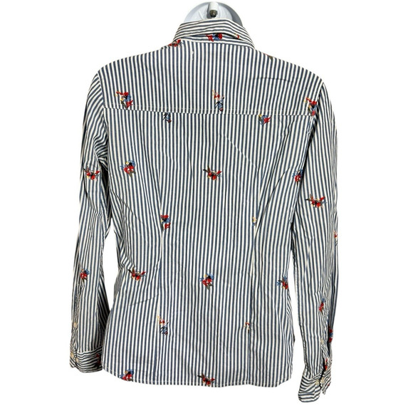 Abercrombie & Fitch Striped Button Front Shirt Sz S Embroidered Flowers Blouse - Picture 5 of 8